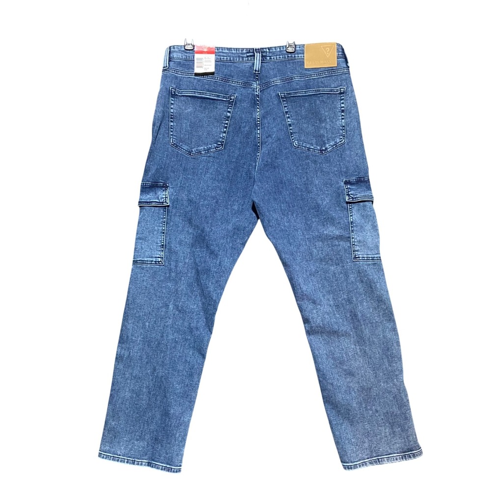 GUESS Jeans Mens 38x32 Mateo Cargo Pants Stretch Medium Wash‎ Denim Blue NWT